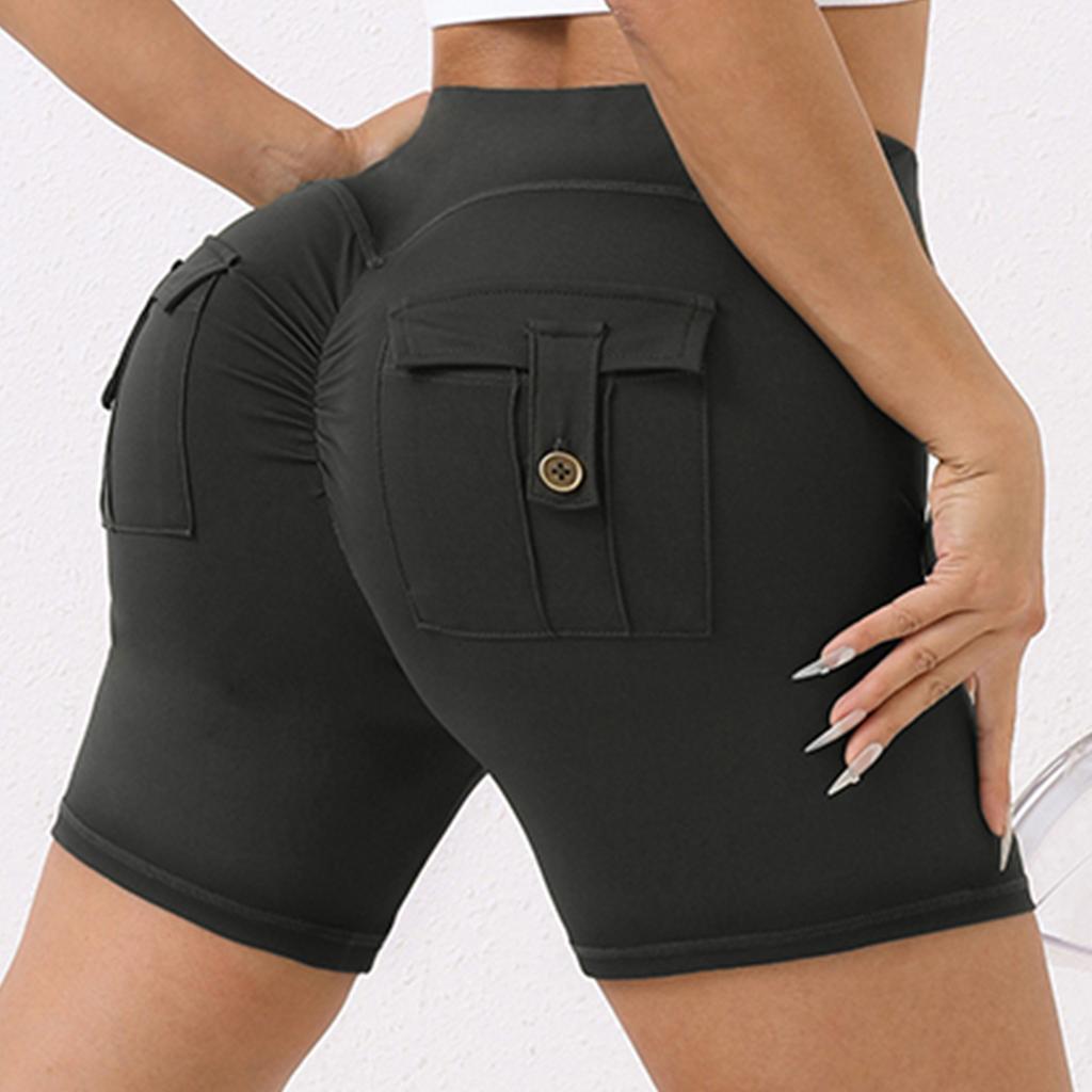 Женские бесшовные шорты для йоги с задним карманом, подтягивающие ягодицы и рюши, велосипедные колготки для тренировок, шорты для спортзала