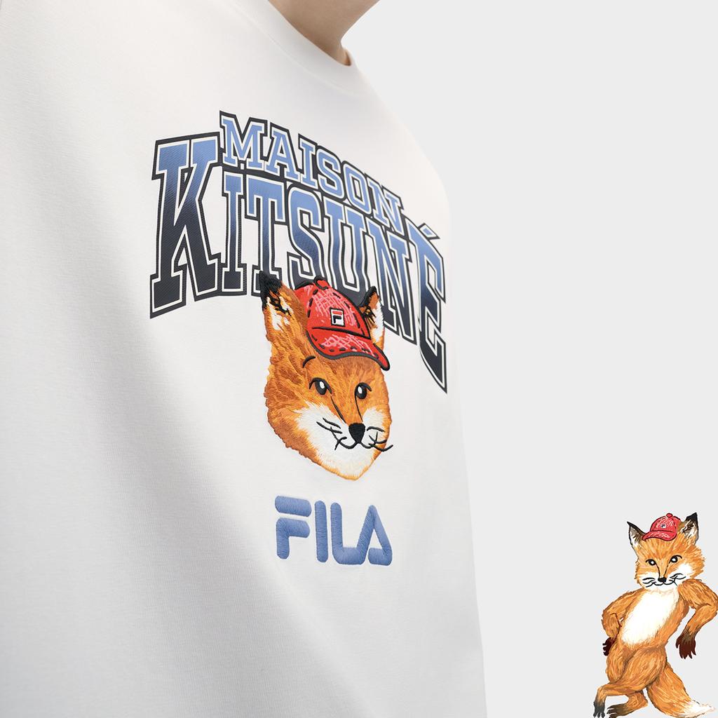 Fila X Maison Kitsune Футболка с головой лисы, трендовая, повседневная, спортивная, унисекс, топы, облачно-белый, F11U529102F-WT