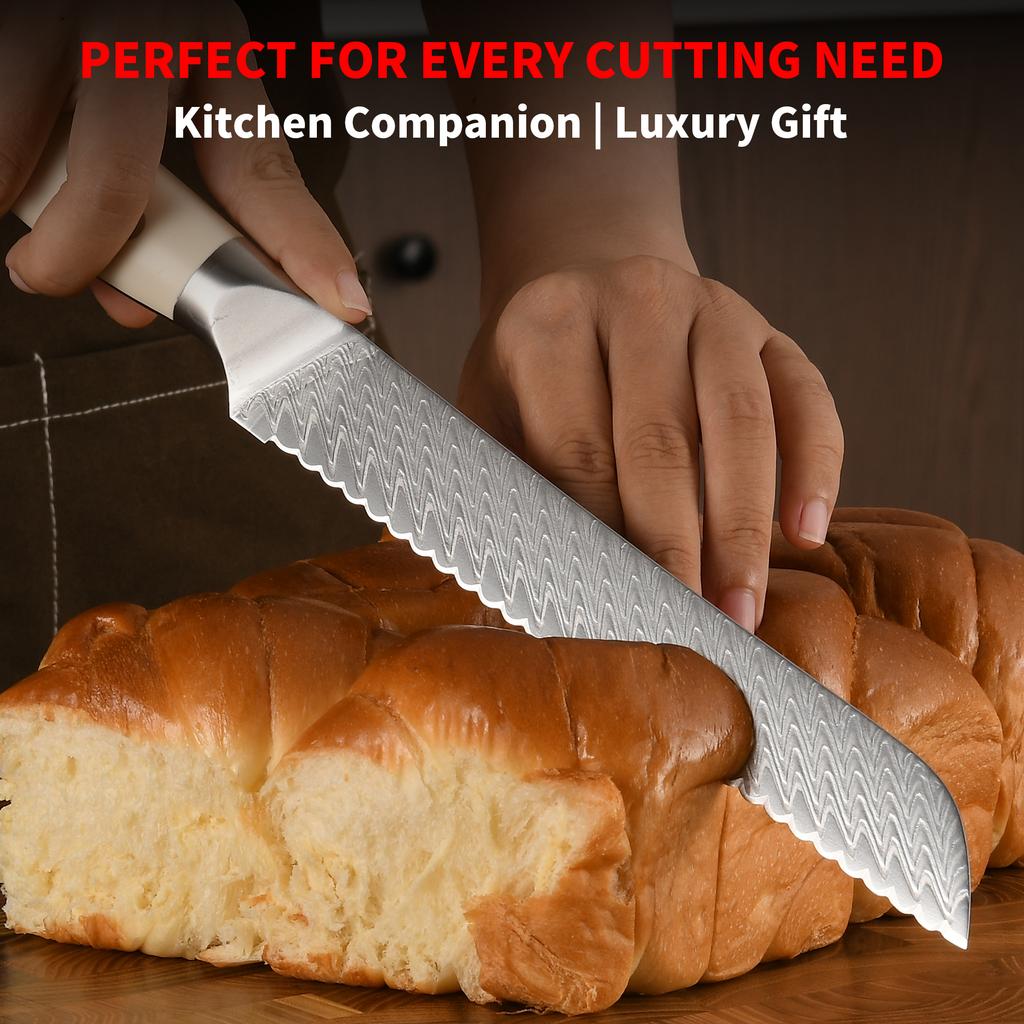 Hot Selling 7.5 Inch Withe Damascus Knives 67 Layers VG10 Super Sharp Bread Knife with ABS Handle