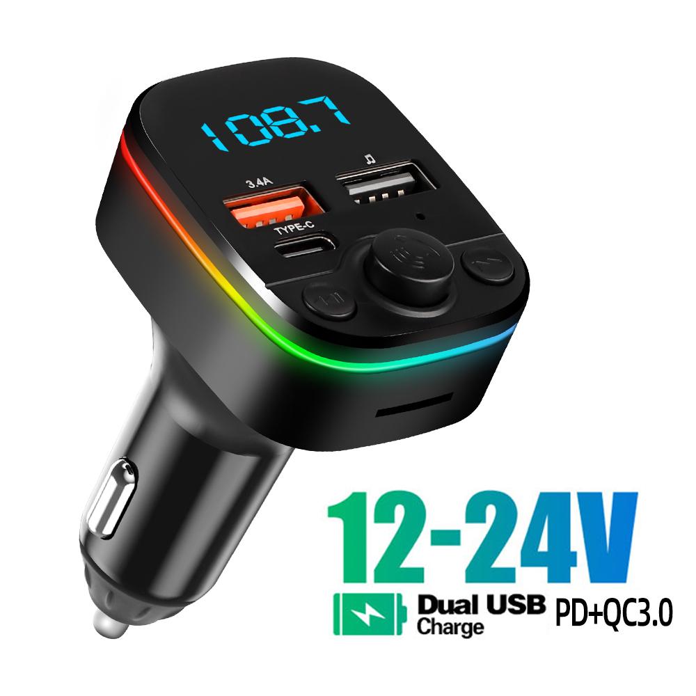 FM-передатчик Bluetooth Car 3.1A Dual USB Port+Type-C Charge Hands-free Call Wireless Aux Audio Radio Modulator MP3-плеер