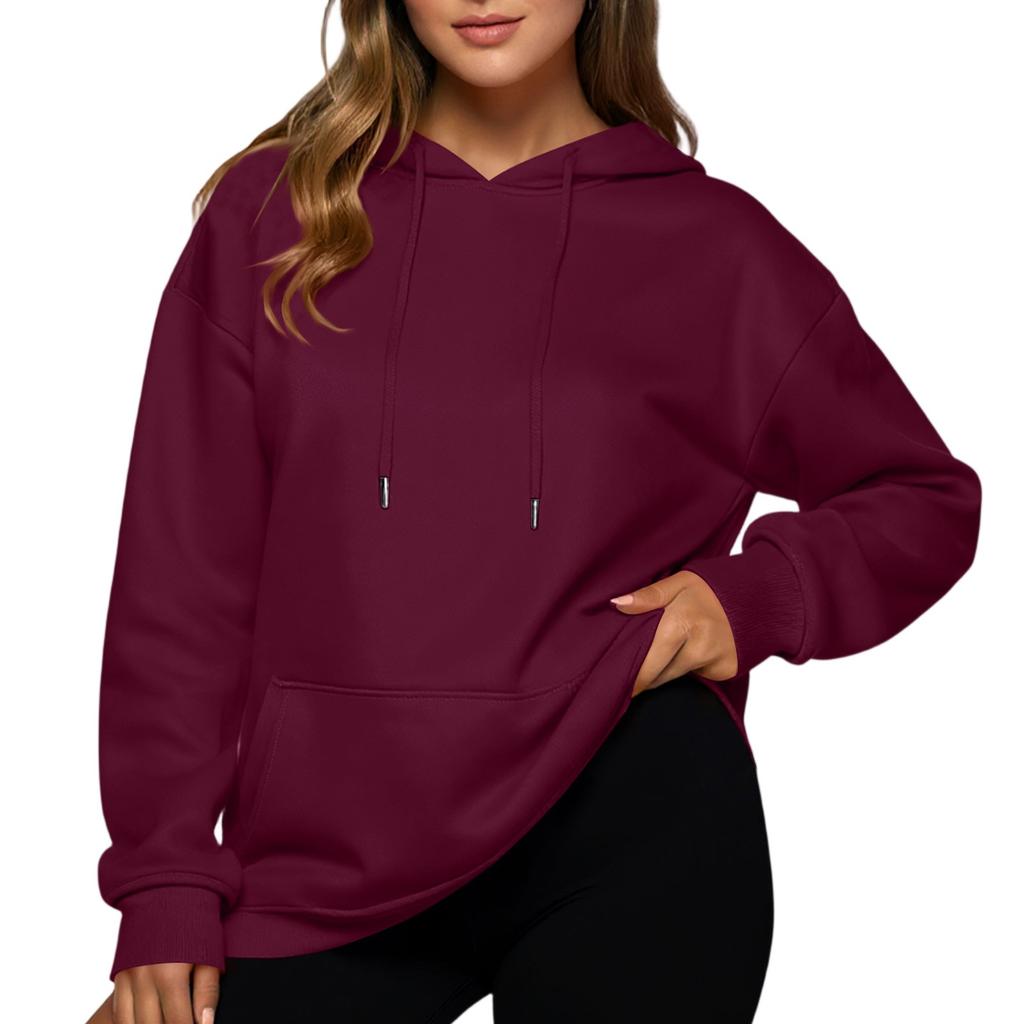 Casual Womens Loose Drop Sports Shoulder Sleeves Smooth Panel Hoodie Sweatshirt