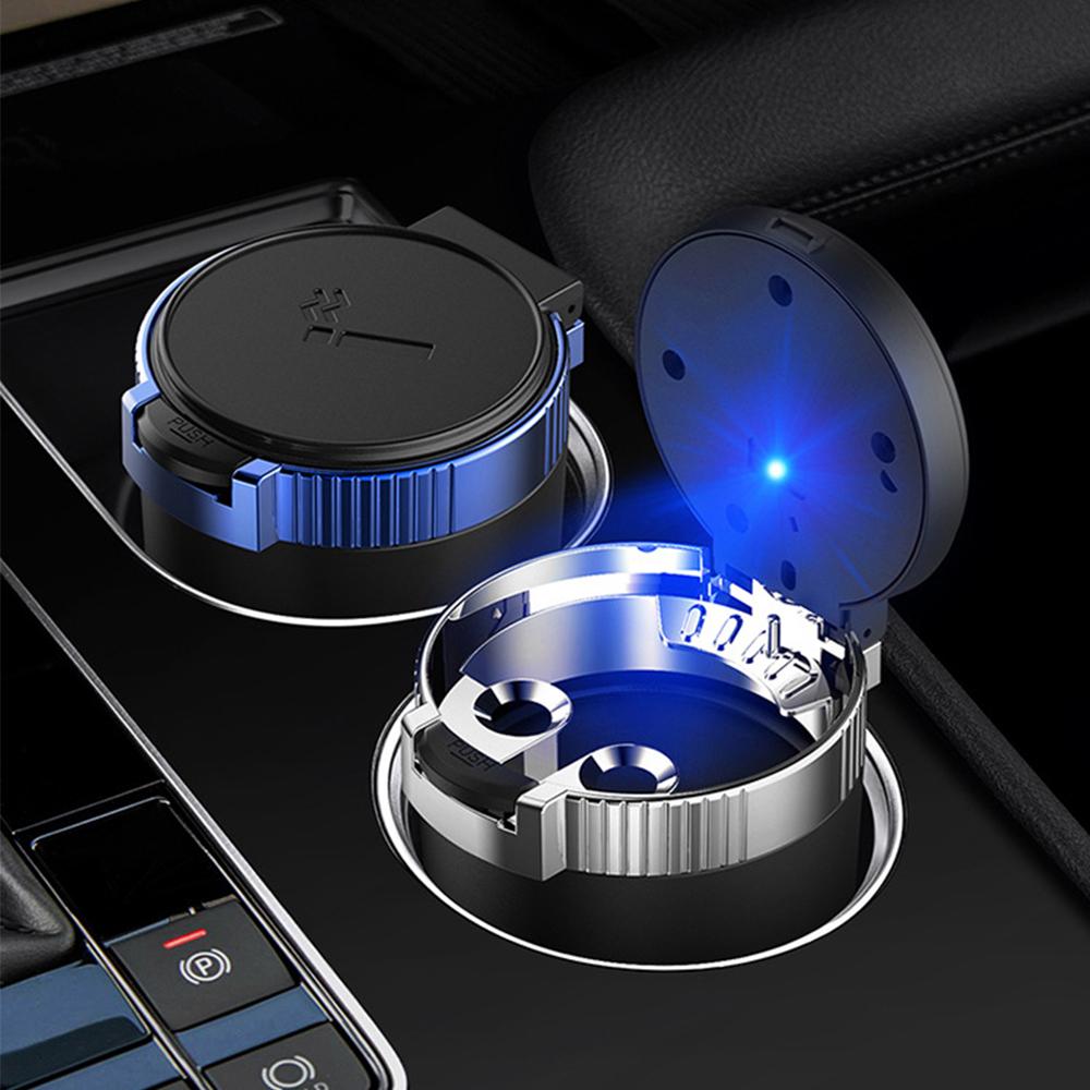 Car Ashtray with Lid Blue Led Light Portable Ashtray for Most Car Cup Holders
