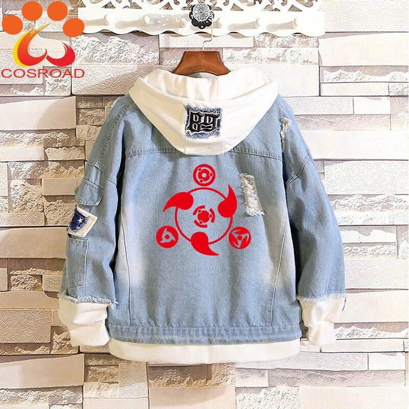 Cosroad Наруто Джинсовая куртка Учиха Саске Косплей Весна Осень Джинсы Толстовка с капюшоном Мужчины Женщины Костюмы Верхняя одежда Пальто