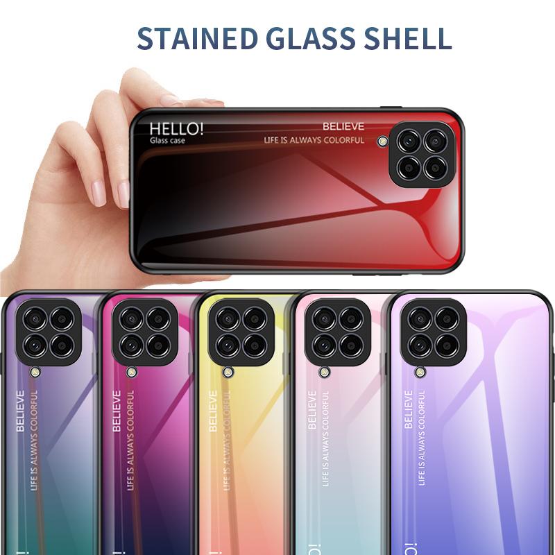 For Samsung Galaxy J4 J6 Plus J2 Pro J4 Core J7 M10 M20 M21 M30S M31 M31S M51 M53 Case Gradient Aurora Tempered Glass Soft Frame Back Cover Phone Case