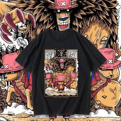 ONE PIECE Чоппер Аниме Летний Короткий Рукав Мужчины Женщины Повседневный Спорт Фитнес Свободный Удобный Оверсайз Ретро Топ с Коротким Рукавом