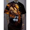 Men's 3D Printed T-shirt Casual Round Neck Lightweight Summer Trend Fashionable Versatile Lion Patterned T-shirt