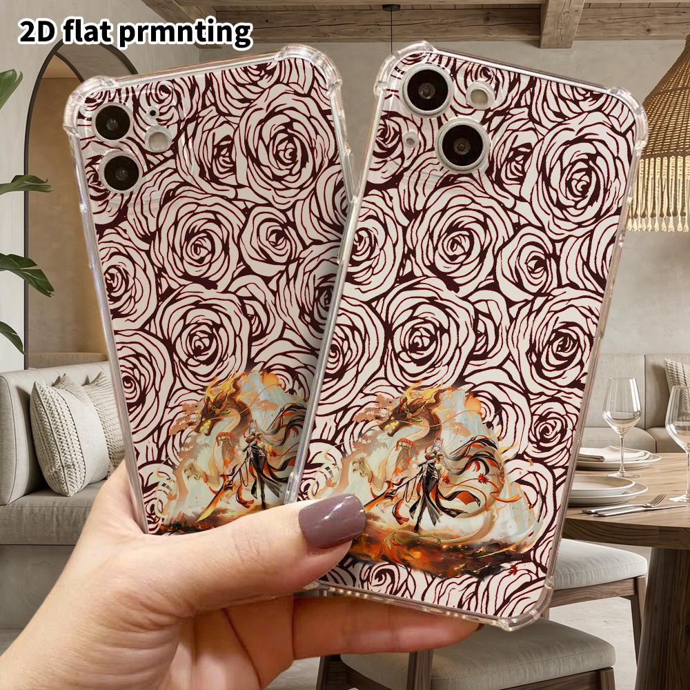 Phone case: 2D flat, suitable for iPhone 18 17 16 15 14 13 Pro, transparent with corner protection, featuring Ancient Dragon Girl, Christmas and Hallo