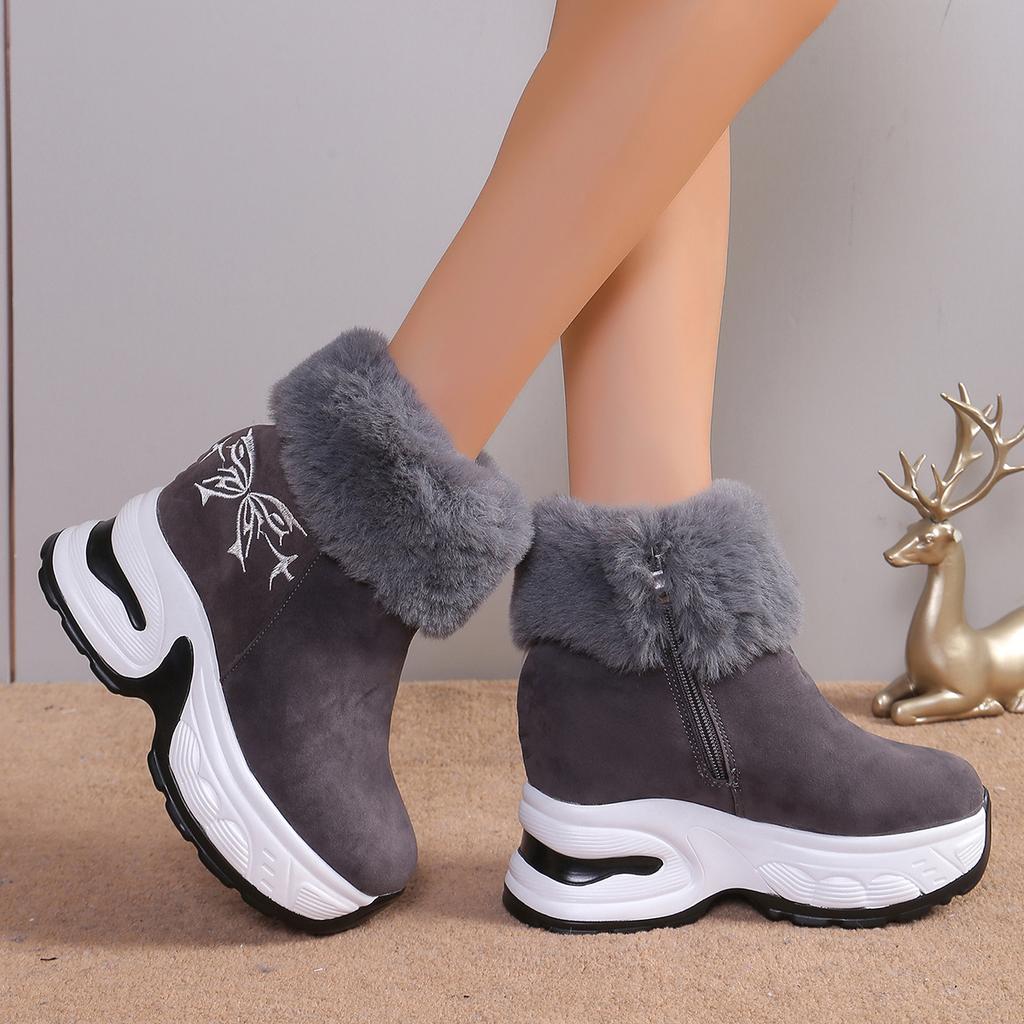 Women Platform Ankle Boots Suede Flats Shoes 2025 Winter New Brand Designer Chelsea Fashion Short Plush Zipper Snow Botas Mujer