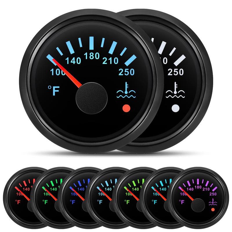100~250℉ 2"52mm Water Temperature Gauge with Flashing Alarm 7 Color Backlight Water Temp Meter Indicator Car Boat Yacht Custom