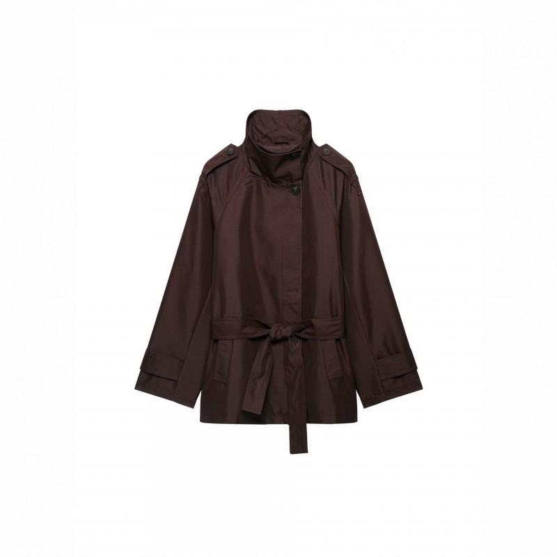 Womens Fall Winter Stand Collar Belted Cotton Blend Trench Coat Street Style Outerwear