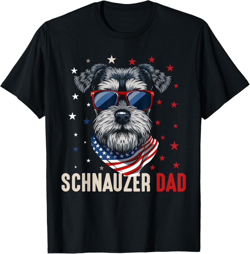 Funny Schnauzer Dad Usa Stars 4th Of July Fathers Day T-Shirt