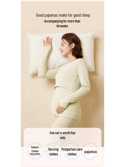 Jingqi Maternity Cotton Pajamas Set: Autumn/Winter Pregnancy & Postpartum Breastfeeding Clothes