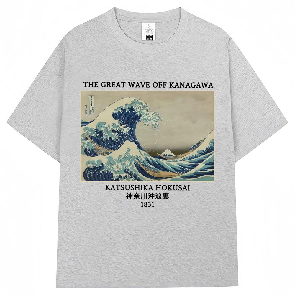 Summer 2026 New Kanagawa Wave Art Style Graphic Tshirt High Quality Fashion Casual Breathable Mens Crew Neck Print Tshirt