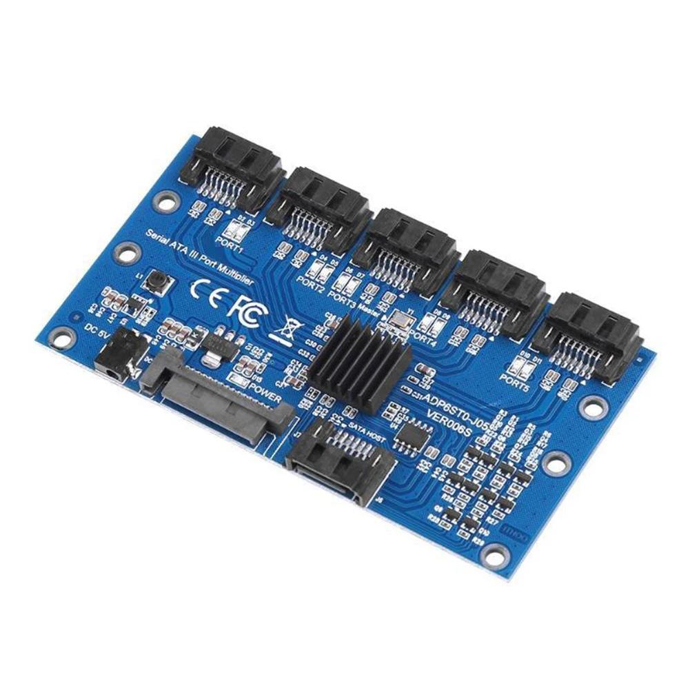 1 to 5 Port SATA Adapter Card SATA 3.0 6Gbps PM Expansion Card  Multiplier SATA Port Riser Card Adapter for HDD Computer