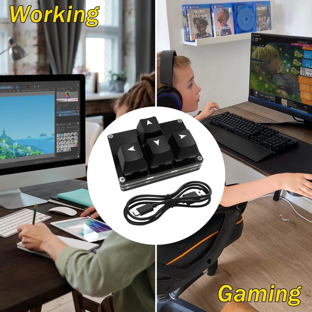 BTXETUEL Мини-клавиатура WASD Клавиши со стрелками Клавиатура Keycap Одноручная механическая игровая клавиатура Программируемая настраиваемая клавиатура для работы и игр 1 стрелка