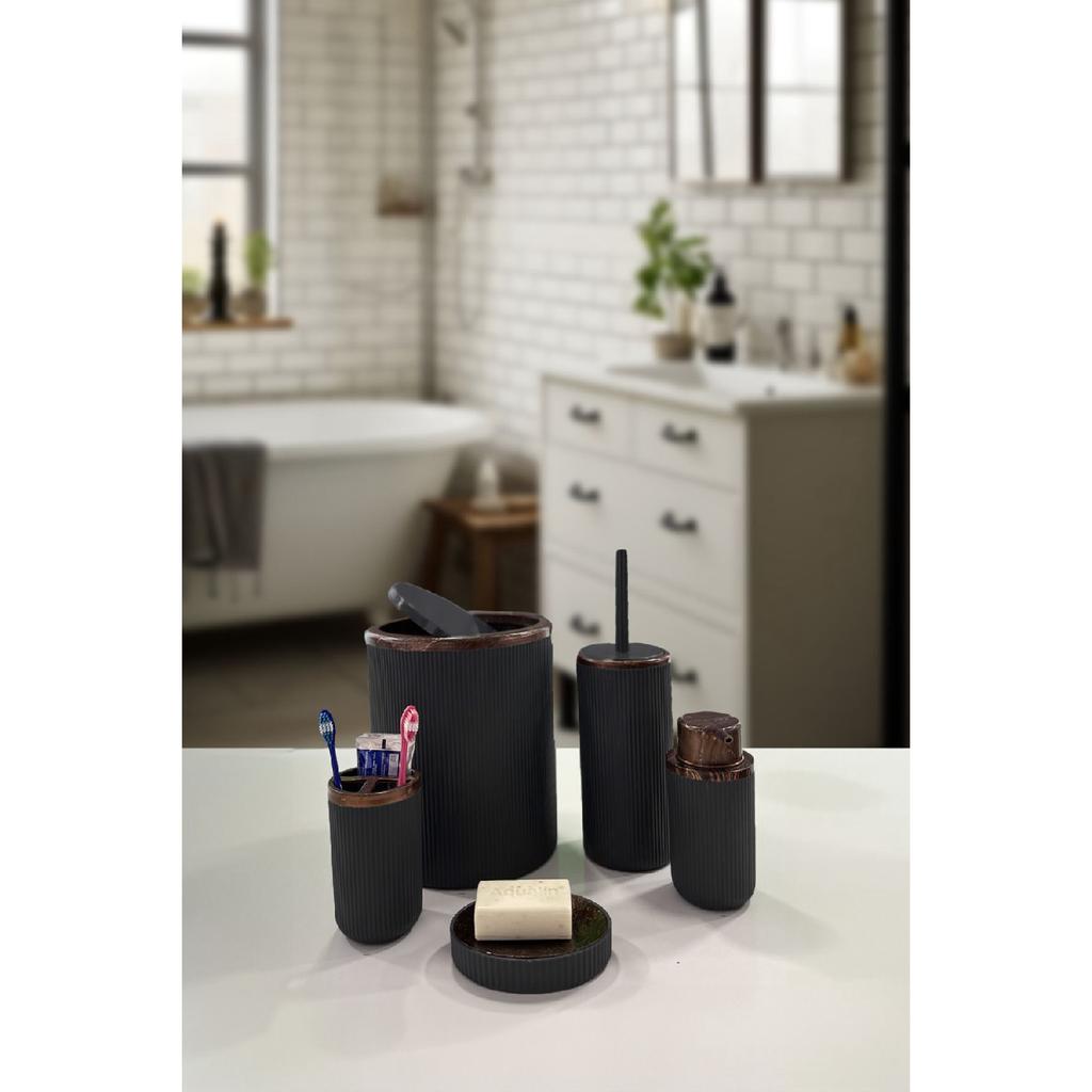 Auaro, набор из 5 круглых предметов для ванной комнаты, покрытый бамбуком в белые полоски