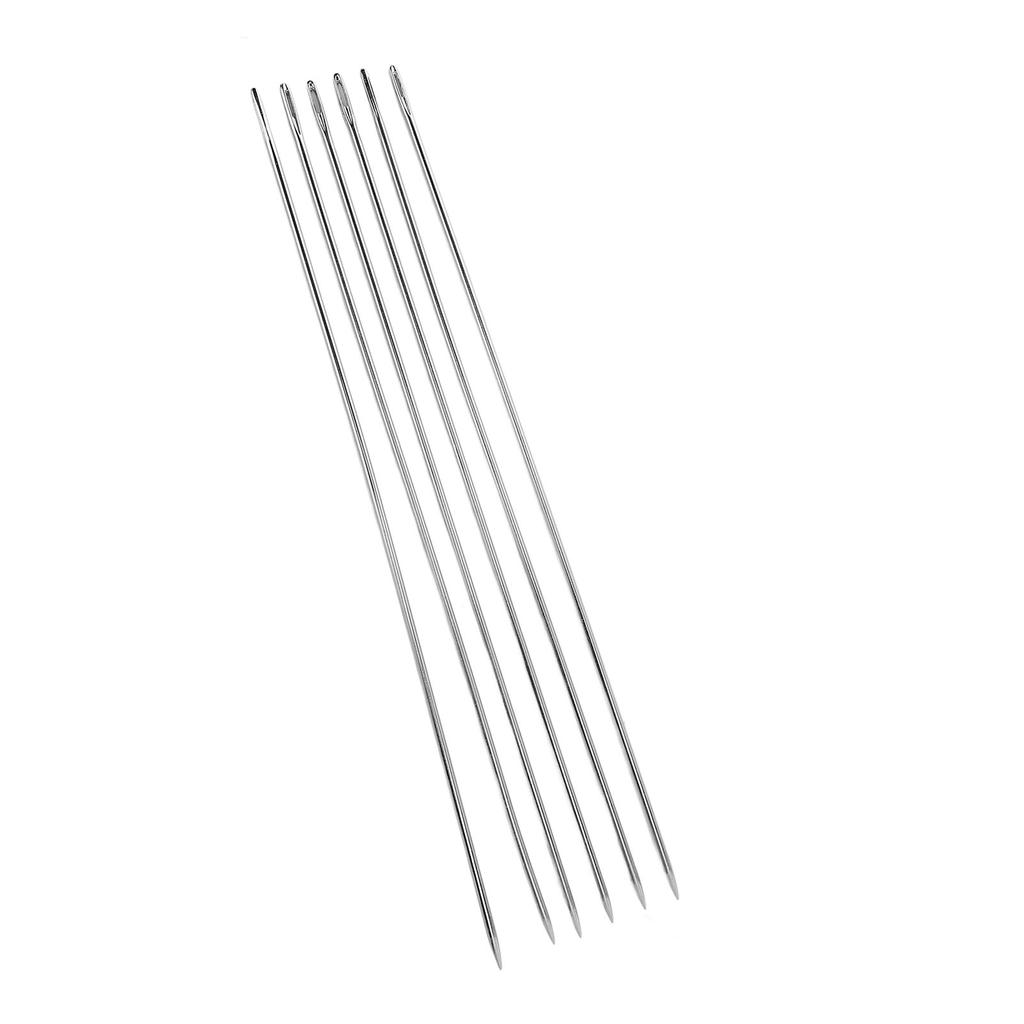 Набор из 6 игл с большим ушком из нержавеющей стали для ручного шитья для работы с кожей и тканями, длина 30 см 