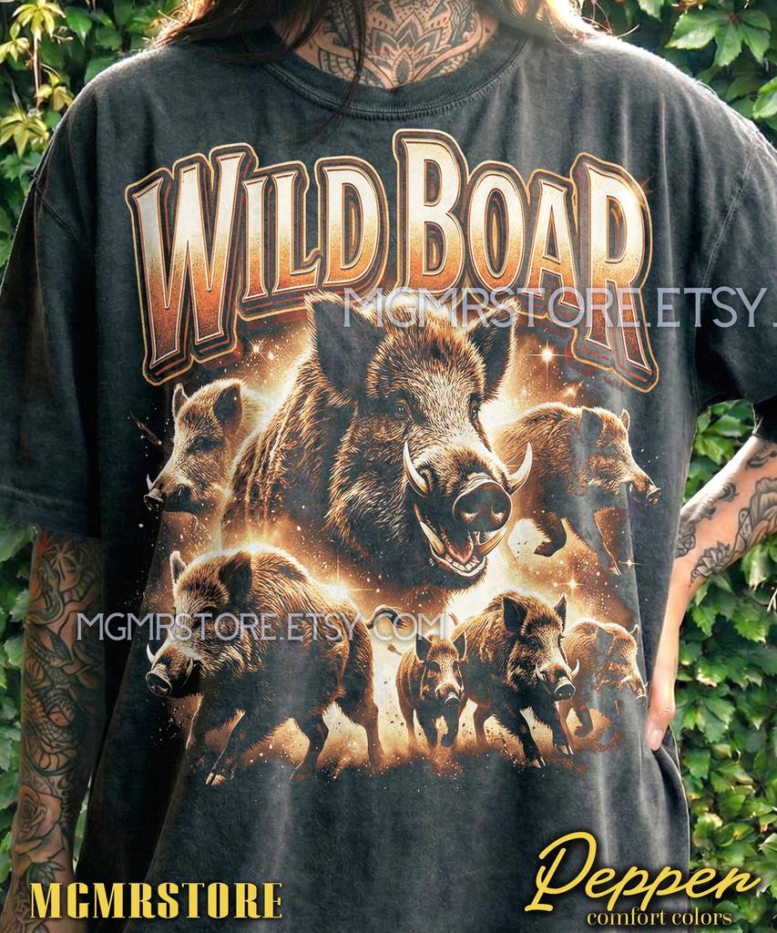 Футболка Wild Boar Comfort Colors®, Винтажные футболки в стиле 90-х, Ретро свитер с выцветшим принтом кабана, Топ Y2K с изображением животного природы,