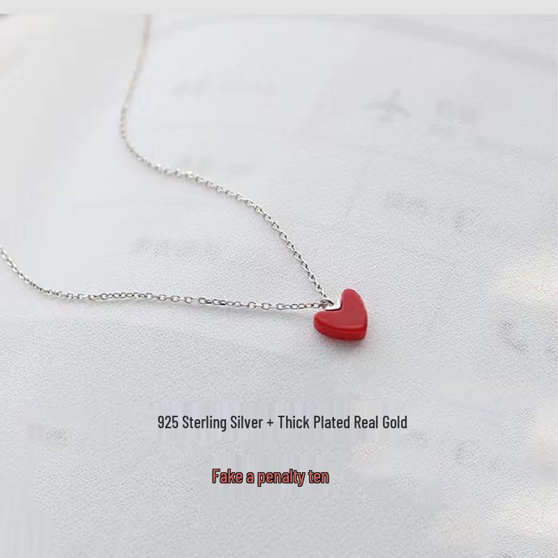 Колье из серебра 925 пробы с красным кораллом и позолоченной 14-каратным золотом подвеской в форме сердца - Женские летние украшения класса люкс, Не тускнеющие