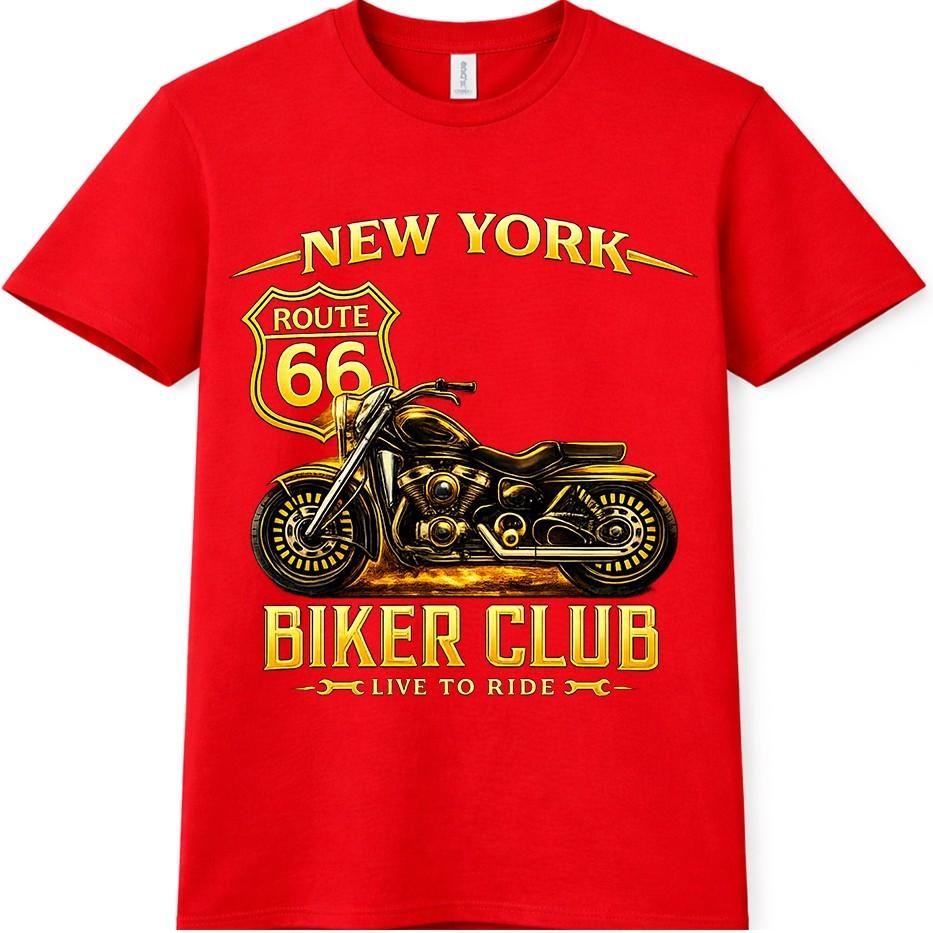 Biker T Shirt Motorcycle Route 66 New York Biker Club Live To Ride Graphic Tee