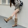 But Knee Boots Women's 2025 Autumn New Thick Heel Round Head Thin Tall Knight Boots Pleated Brown Pile Boots