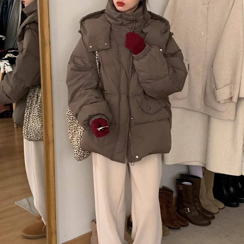 Куртка-пуховик женская короткая 2024 зимняя модная с капюшоном утолщенная и тонкая маленькая куртка-хлеб