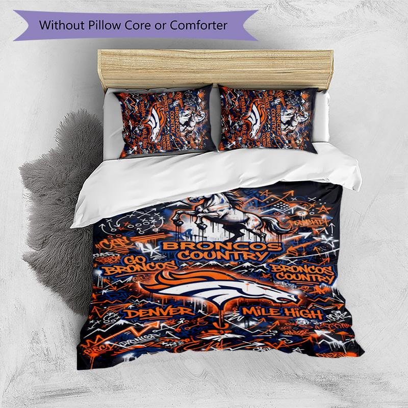3pcs Denver Broncos LOGO pattern bedding set duvet cover set includes duvet cover &pillowcases, perfect all season bedroom decoration & gift