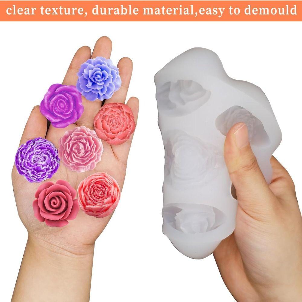 7 Cavity Chocolate Cake Baking Mold 3D Rose Peony Candle Soap Mold New Flower Silicone Molds