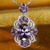 Luxury Purple Zircon Stone Pendant Necklaces for Women Silver Color Shiny CZ Elegant Flower Necklace Wedding Party Jewelry