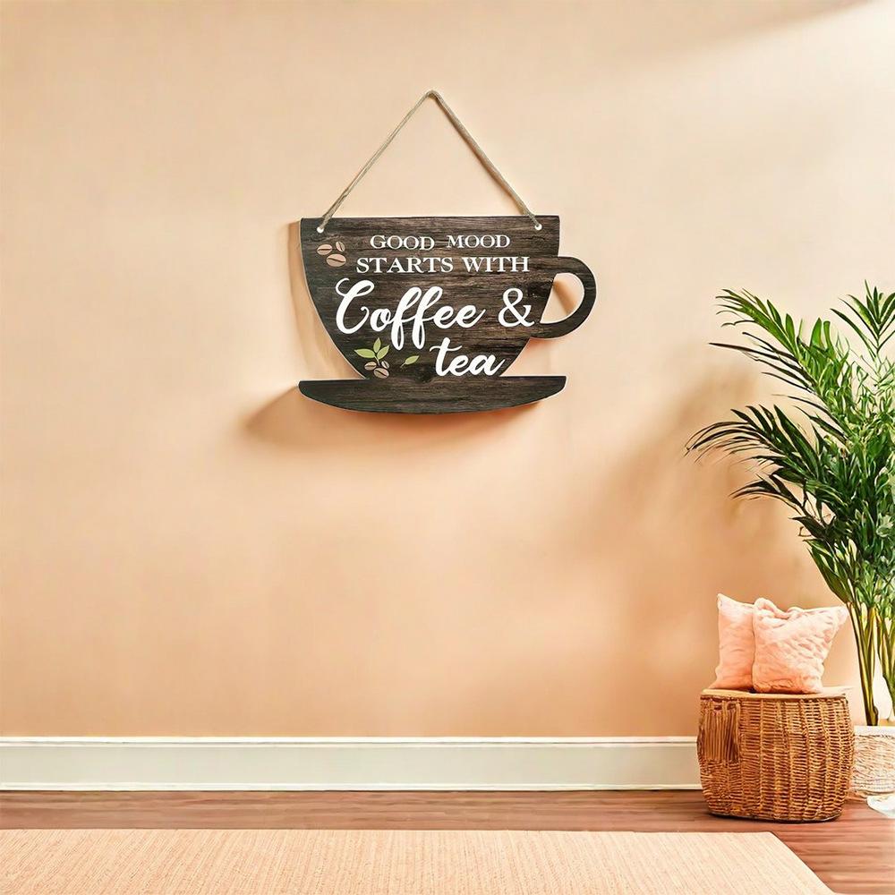 Vintage Coffee Wooden Sign Plaque Decorative Wooden Coffee Door Pendant for Kitchen Cafe Shop