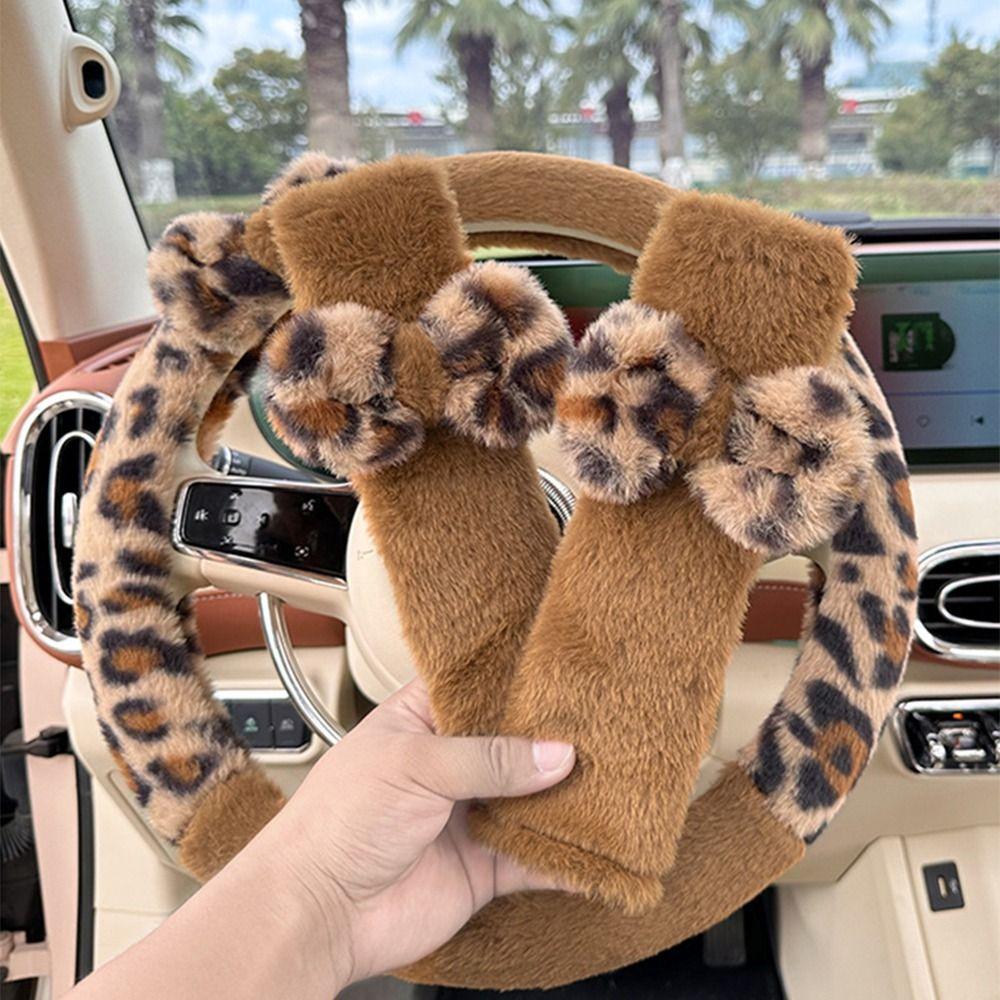 Leopard Print Car Seat Belt Shoulder Pads Soft Fluffy Shoulder Pad Cover Seat Belt Accessories