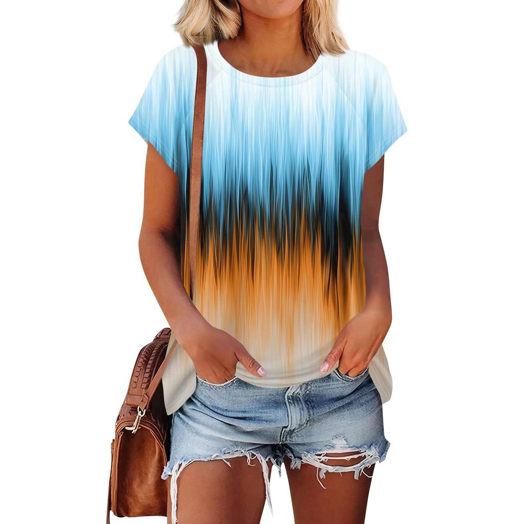 Women's Short Sleeve T Shirts Round Neck Cute Tunic Tops Basic Tees Blouses Loose Fit Pullover