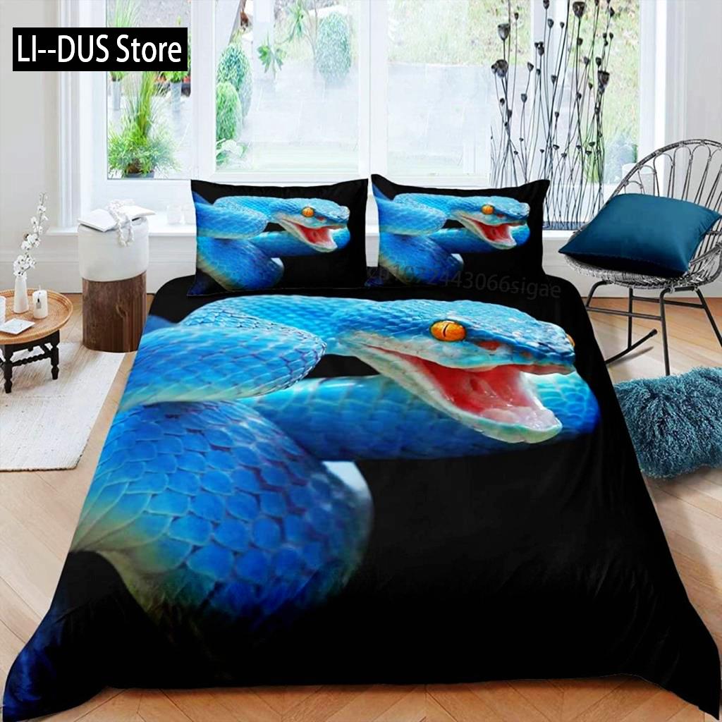 Комплект постельного белья со змеиным рисунком, комплект постельного белья с зеленым рисунком из микрофибры, постельное белье с изображением животных для мальчиков и мужчин, двуспальное одеяло размера «king-size»