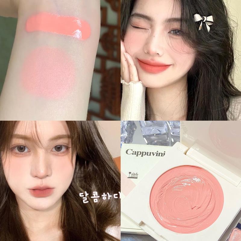 Матовые кремовые румяна Cappuvini Energetic Peach: Осветляет и придает коже объем, обеспечивая нежный и сияющий вид с легким фиолетовым оттенком.