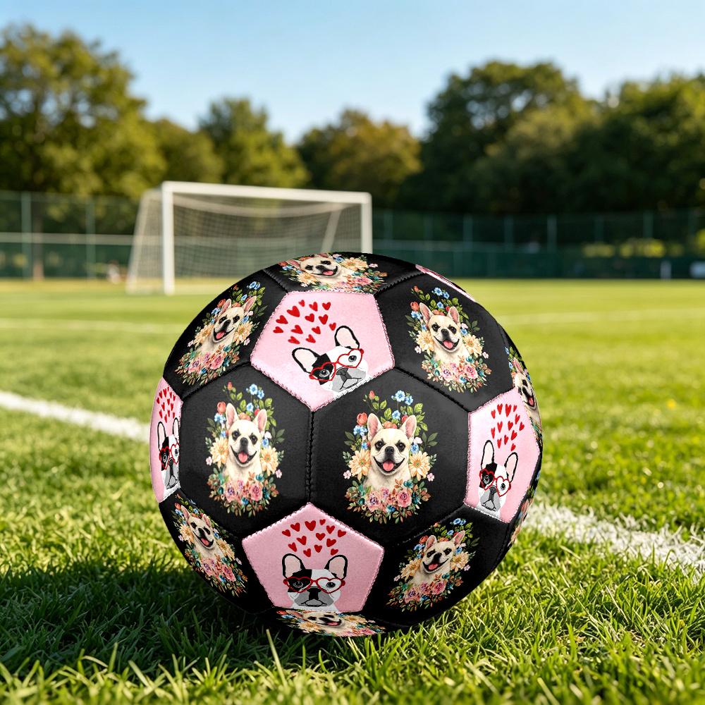 1pc Floral French Bulldog Portrait Love Hearts Outdoor Sports Football, Size 5, Comfortable And Durable Feel,Gift yy5