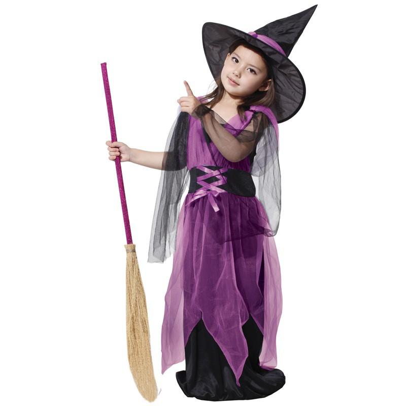 Halloween Witch Costume Girls With Tulle Cape Dress Set Cosplay Stage Outfit