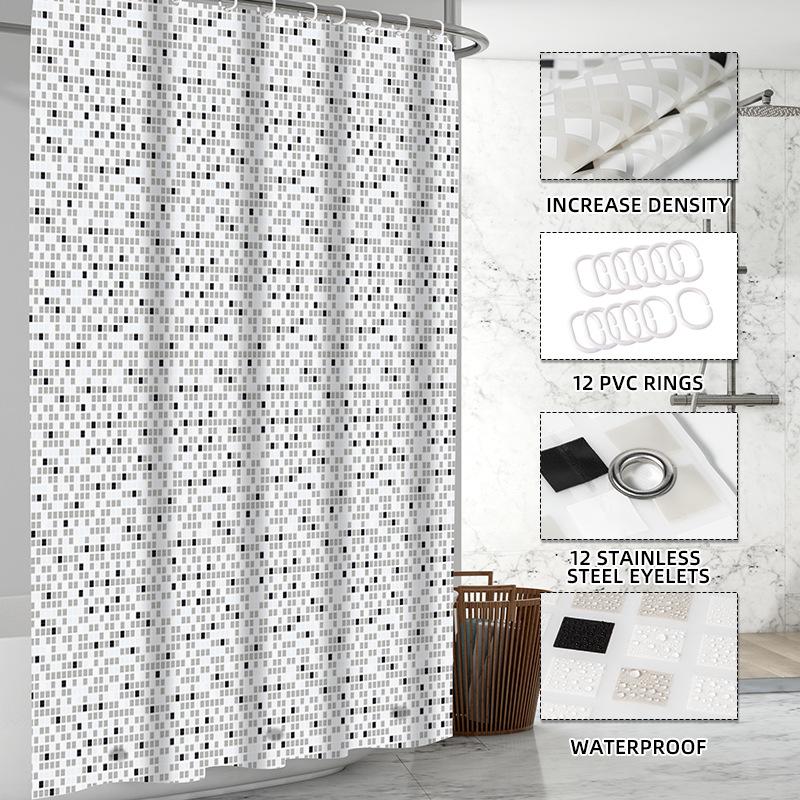 3D-печатная шторка для душа из ПЭВА с крючками – Толстая, водонепроницаемая, устойчивая к плесени перегородка для ванной