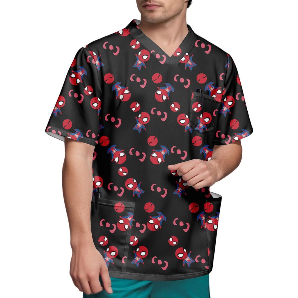 Мужской топ с коротким рукавом и V-образным вырезом с принтом нагрудного кармана