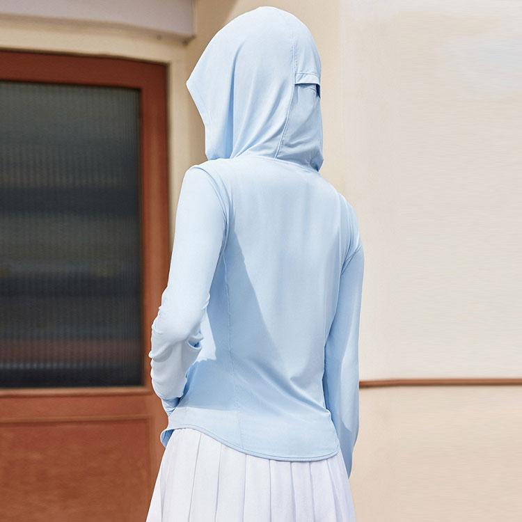 Anta Training Series Solid Color Zip-Up Hooded Breathable Cooling UV Protection Jacket Women Jacket Sky-Blue 962427701-2