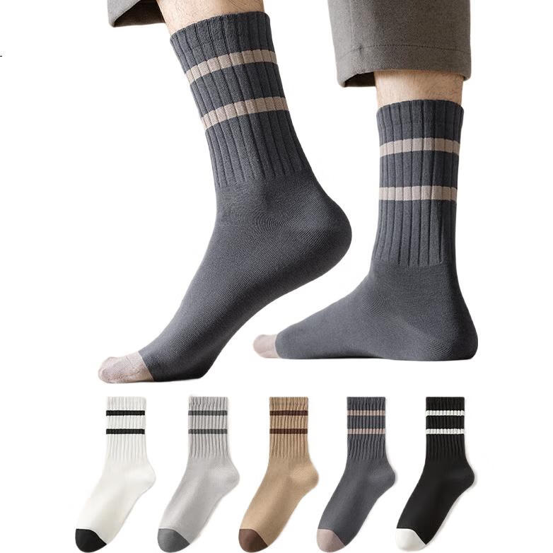 SNOWFLYING 5 Pairs of Men's Socks, Spring And Summer Breathable Mid-Calf Socks, Cotton Socks for Men, Sports Casual Basketball Socks