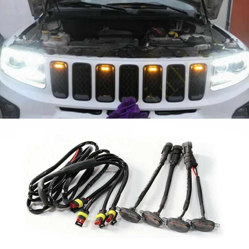 4 шт. Желтые янтарные светодиодные фонари решетки дневного ходового света противотуманная фара для установки спереди на автомобиль