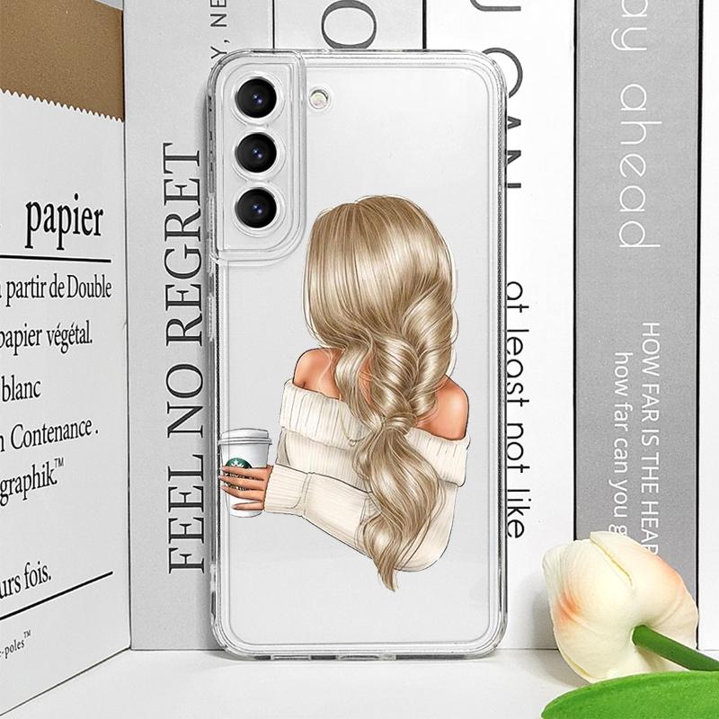 Модная Девушка Женщины Кофе Мисс Прозрачный Чехол для Телефона для Samsung Galaxy S25 S24 S23 S22 S21 S20Plus Ultra FE A55 A54 Мягкая Крышка