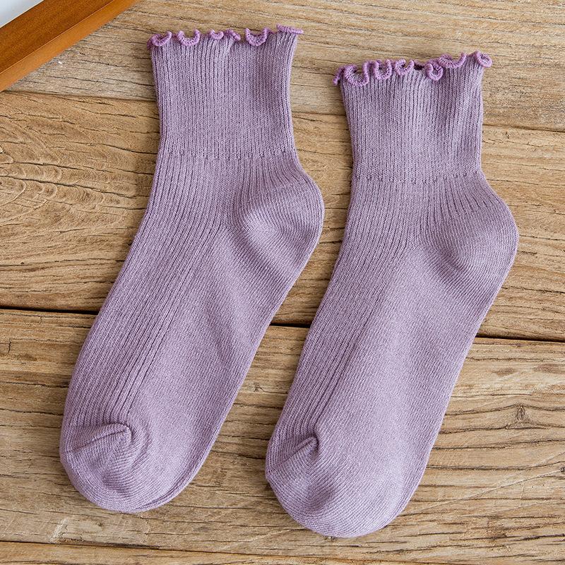 Solid Color Thin Harajuku Socks Spring Happy Women's Socks Cotton Colorful Kawaii Girls Fun Frill Riding Socks