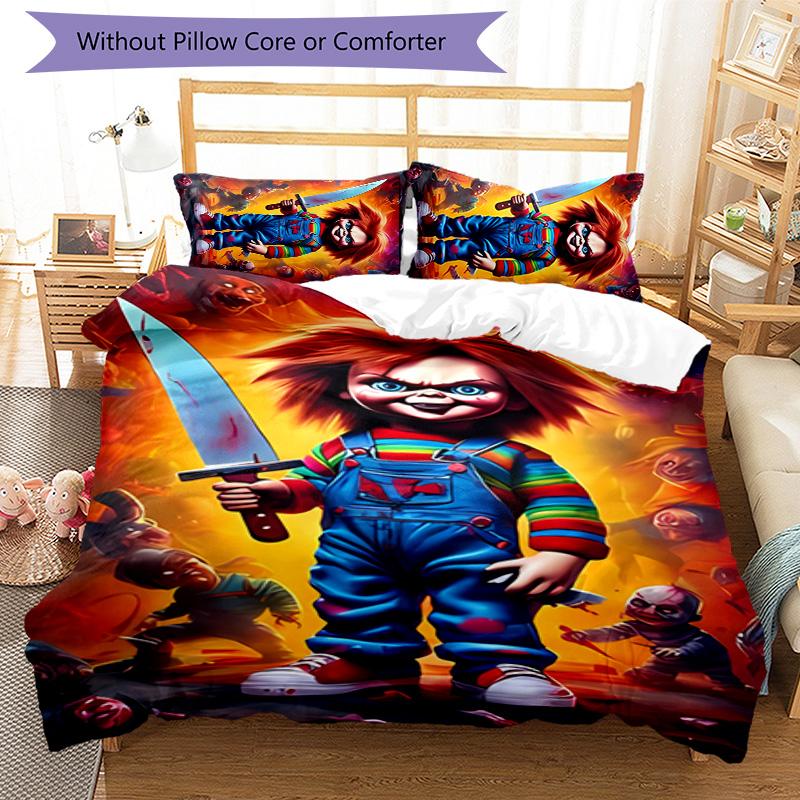 3pcs Chucky1 pattern bedding set duvet cover set includes duvet cover &pillowcases, perfect all season bedroom decoration & gift
