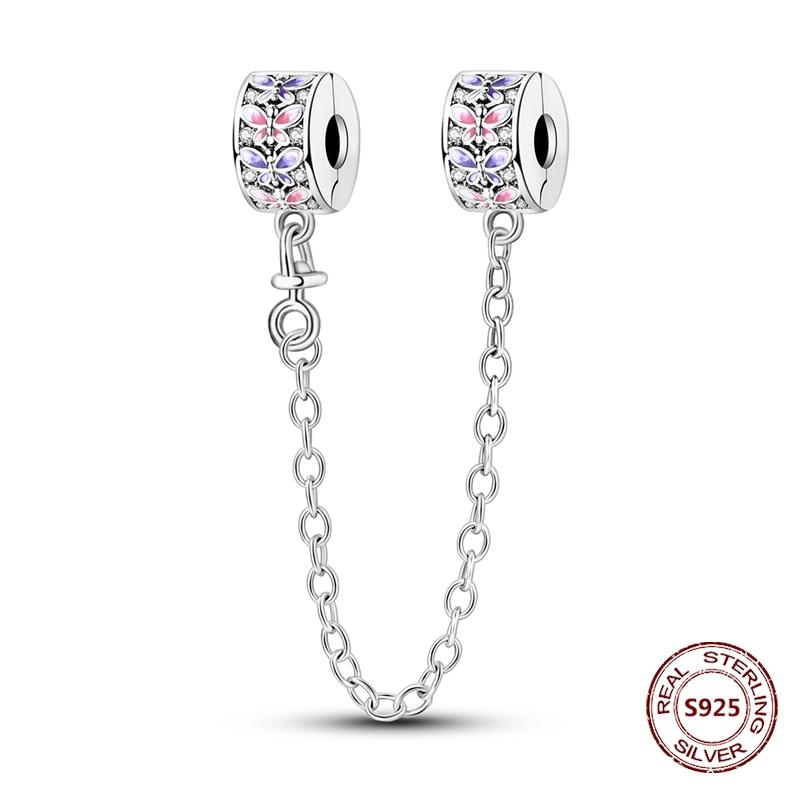 Dragonfly Charm 925 Silver Original Bee Safety Chain Sparkle Zircon Clip Charms Fit Bracelet DIY Jewelry For Women Wedding Gift