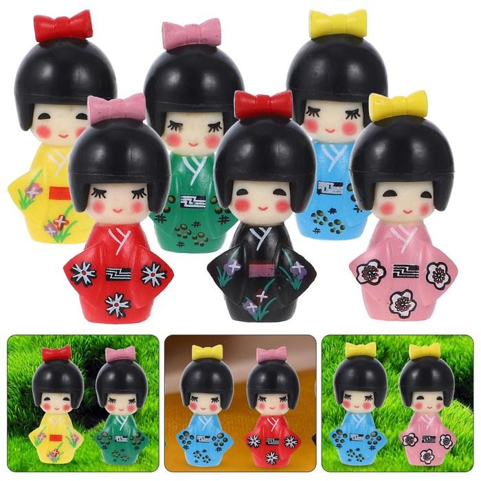 LEDMOMO Miniature Kokeshi Dolls 6-Pack 1.57 inch PVC Assorted Color 4CM