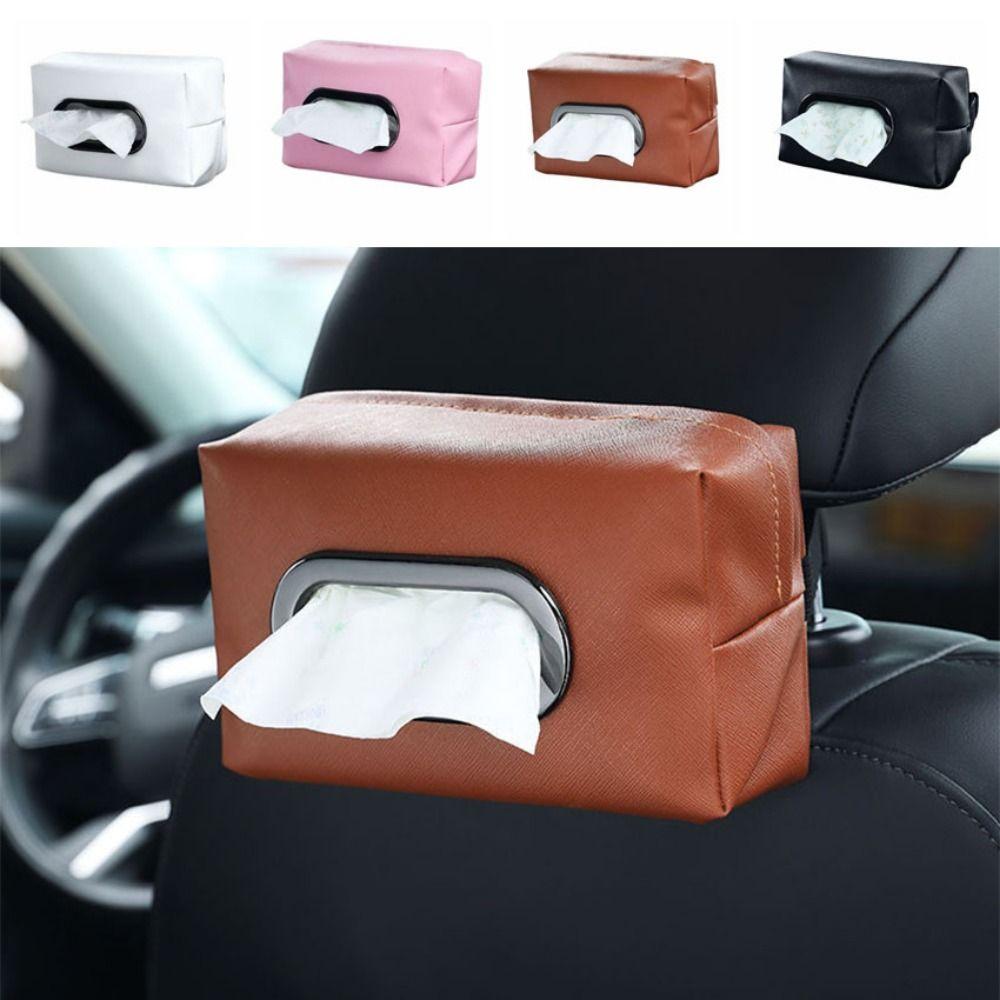 PU Leather Car Tissue Holder Adjustable Strap Tissue Storage Box Desktop Decoration