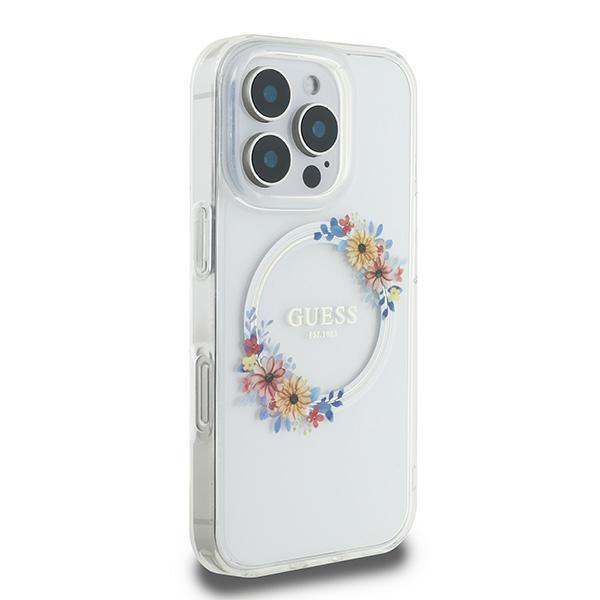 Etui do iPhone 16 Pro Guess Hardcase Flowers Wreath MagSafe