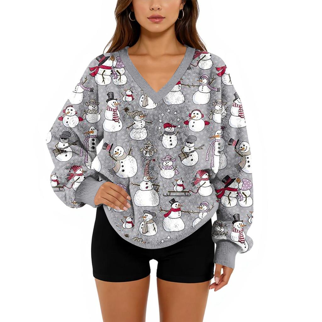 Женский свитшот с V-образным вырезом, плюшевый, однотонный, повседневный, модный, с длинным рукавом, с карманами, пуловер