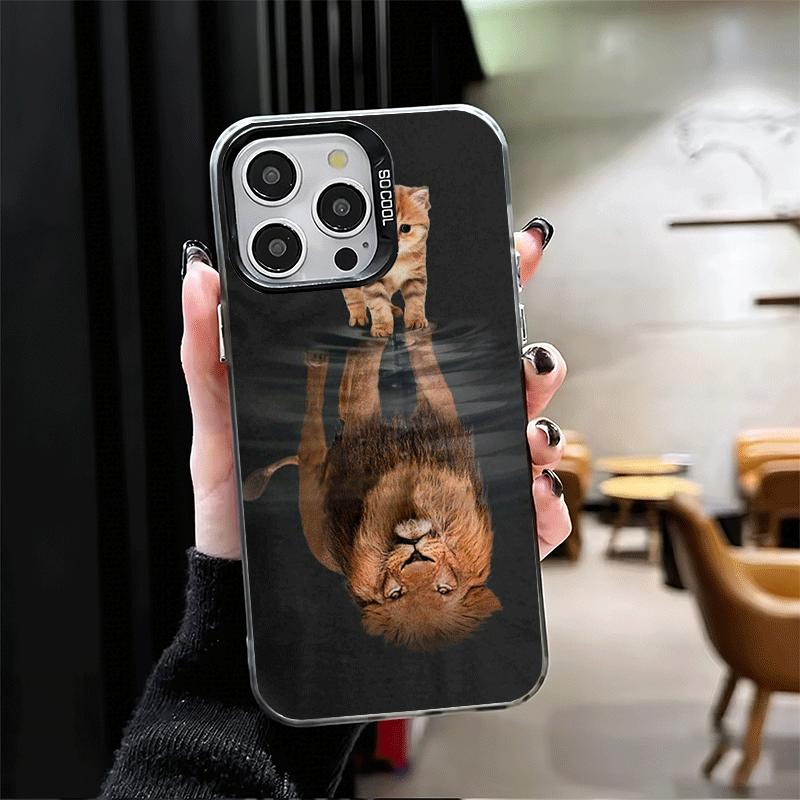 Чехол для телефона 'Кот отражает Тигра' Крутой Ударопрочный для iPhone 17 Air 16 16E 15 Pro Max 14 Plus 13 Mini 12 Задняя крышка Защита от падения Fundas